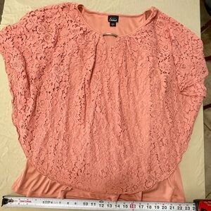 Simply Emma Pink Lace Floral Blouse with Split Neck, Short Sleeve, Plus Size 3X